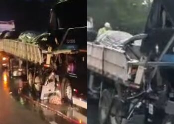 Uma pessoa morre e 13 ficam feridas em acidente entre ônibus e caminhão em Joinville