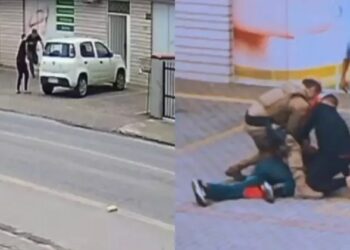 [Vídeo] Homem furta, agride policial e leva ‘mata-leão’ de morador de Joinville