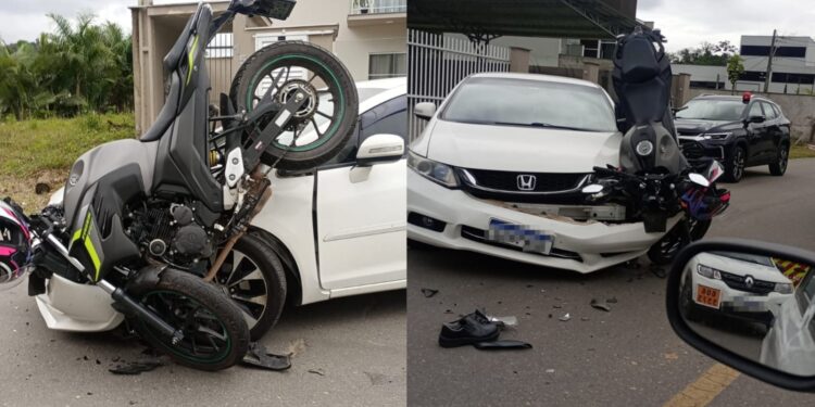 Motociclista fica gravemente ferida após acidente em Jaraguá do Sul