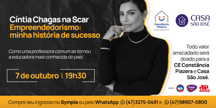 Jaraguá do Sul terá palestra de Cíntia Chagas em evento beneficente