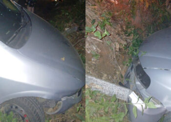 Motorista fica ferido após bater carro contra barranco em Schroeder