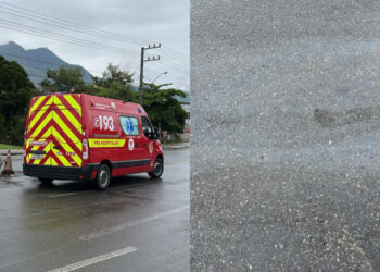 Motociclista fica ferida ao cair após passar sobre mancha de óleo em Guaramirim