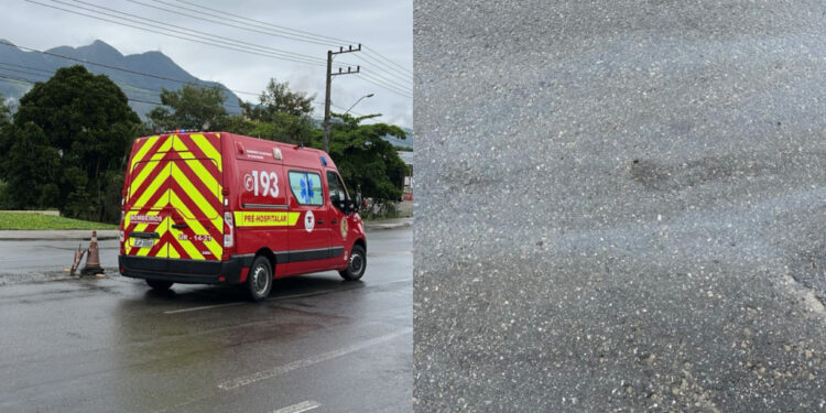 Motociclista fica ferida ao cair após passar sobre mancha de óleo em Guaramirim