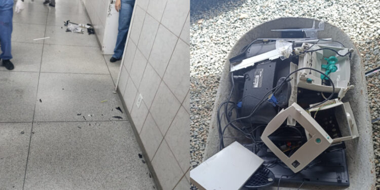 [Fotos] Homem tem surto psicótico e quebra equipamentos no Hospital Santo Antônio, em Guaramirim