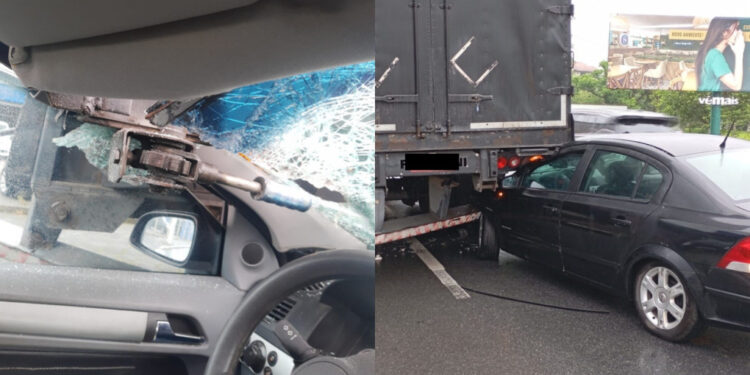 Motorista bate carro contra traseira de carreta em Jaraguá do Sul