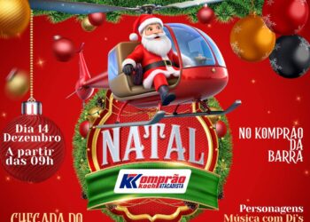 Papai Noel chega de helicóptero no Komprão da Barra em Jaraguá do Sul neste sábado (14)
