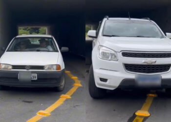 [Vídeo] Carros passam ‘raspando’ no retorno embaixo da Ponte do Portal