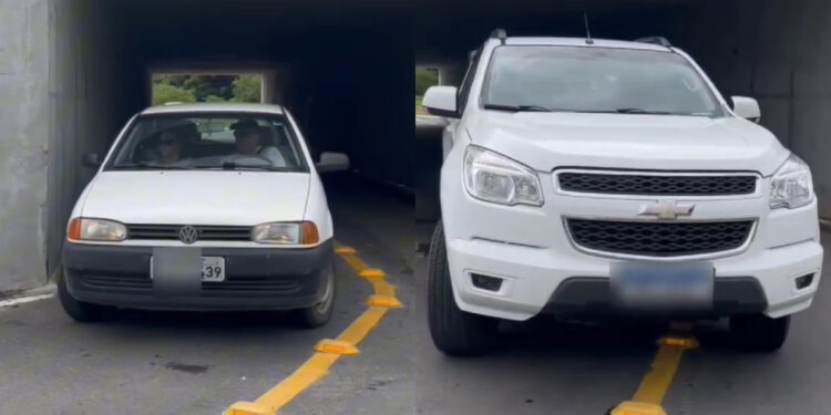 [Vídeo] Carros passam ‘raspando’ no retorno embaixo da Ponte do Portal