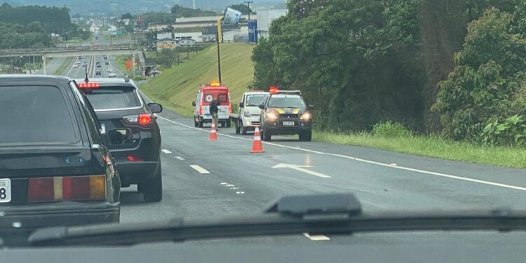 Motociclista é socorrido após queda na BR-280, em Guaramirim