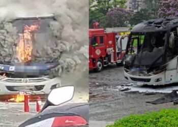 [Vídeo] Ônibus pega fogo em Jaraguá do Sul