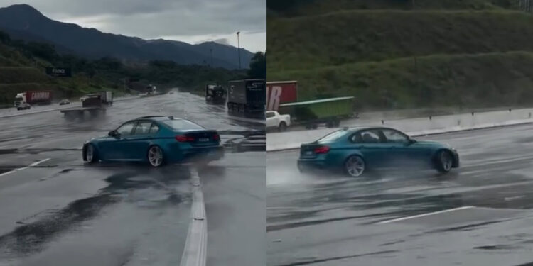 Motorista de carro de luxo faz “drift” após pedágio na BR-101 em SC