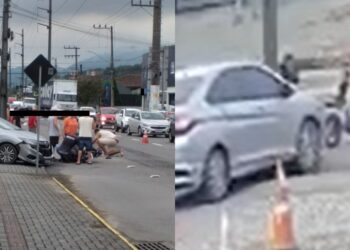 [Vídeo] Câmera registra acidente entre patinete e carro em Jaraguá do Sul