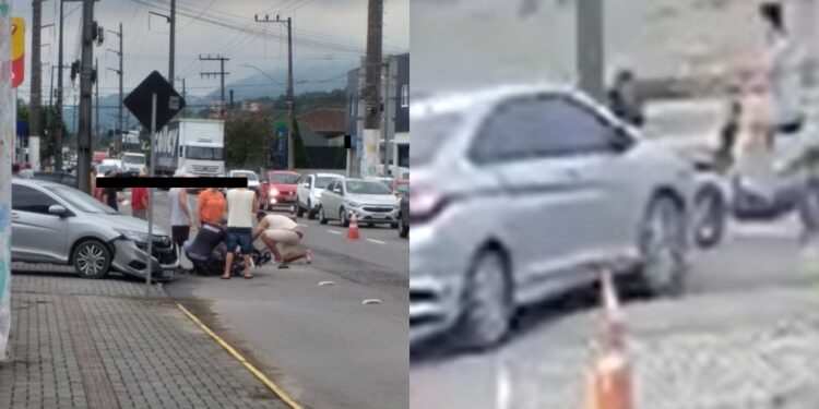 [Vídeo] Câmera registra acidente entre patinete e carro em Jaraguá do Sul