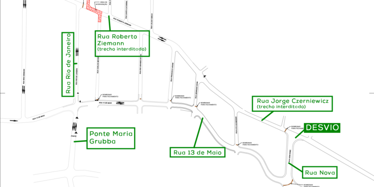 Nova interdição em trechos das ruas Jorge Czerniewicz e Roberto Ziemann, em Jaraguá