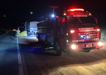 Caminhão carregado com milho pega fogo em Corupá