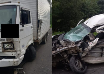 [Fotos] Acidente entre caminhão e carro é registrado em Corupá