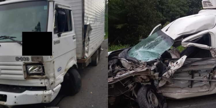 [Fotos] Acidente entre caminhão e carro é registrado em Corupá