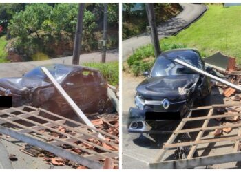 Carro colide contra ponto de ônibus na SC-110, em Jaraguá do Sul