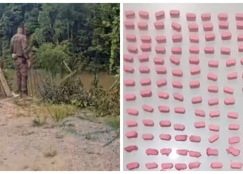 [Vídeo] Traficante joga pacote com comprimidos de ecstasy em rio em Jaraguá do Sul antes de ser preso