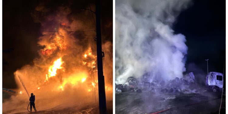 [Fotos e vídeos] Caminhão carregado de resina de pinus fica destruído após pegar fogo na BR-101