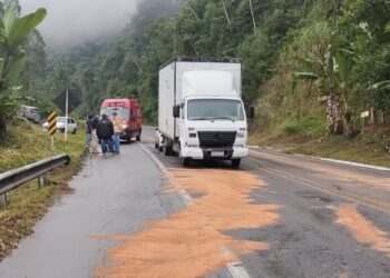 Caminhão trava e causa acidente na Serra de Corupá