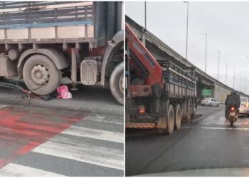 Bicicleta fica embaixo de roda de caminhão em Guaramirim