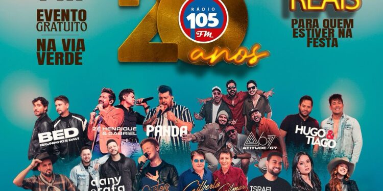 Rádio 105 FM comemora 20 anos de história com shows nacionais na Via Verde: “Presente para os ouvintes”