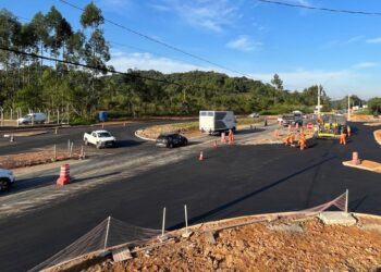 Obras na rotatória da BR-280, em Jaraguá do Sul, estão 85% concluídas