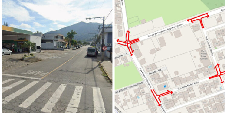 Trânsito de Jaraguá do Sul conclui rotatória de quadra no bairro Rau