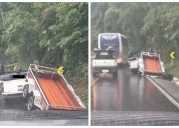 [Fotos] Motorista tomba na Serra de Corupá