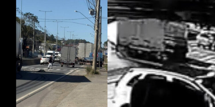 [Vídeo] Acidente entre dois caminhões é registrado na BR-280, em Guaramirim