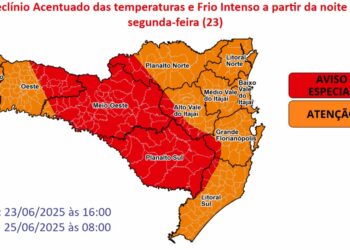 Defesa Civil emite alerta vermelho para o frio intenso em SC
