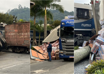 [Vídeo] Carreta e trem se envolvem em acidente em Jaraguá do Sul