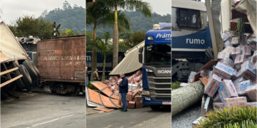 [Vídeo] Carreta e trem se envolvem em acidente em Jaraguá do Sul