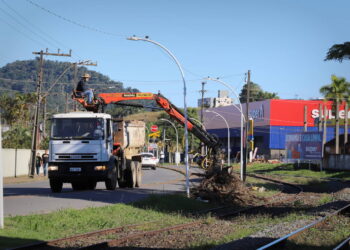 Mais de uma tonelada de materiais são retirados ao longo da linha férrea em Jaraguá do Sul