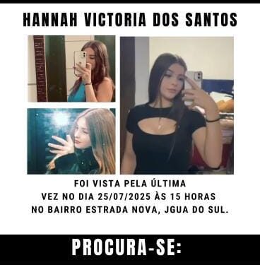 Família procura por adolescente de Jaraguá do Sul que está desaparecida