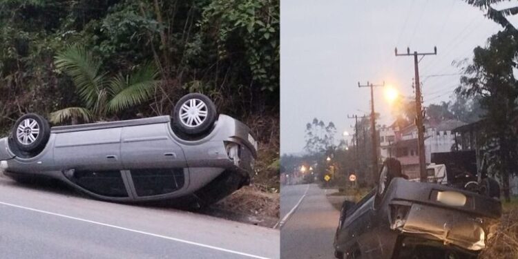 Veículo capota em Jaraguá do Sul