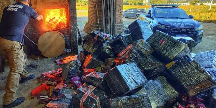 Polícia Civil incinera 3,7 toneladas de maconha apreendidas em Guaramirim