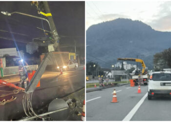 [Vídeo] Caminhão bate contra poste e deixa 300 residências sem energia em Jaraguá do Sul