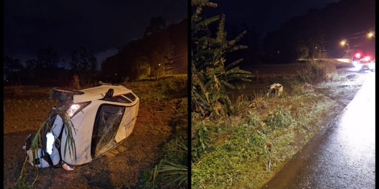 Motorista perde controle e tomba carro em Corupá
