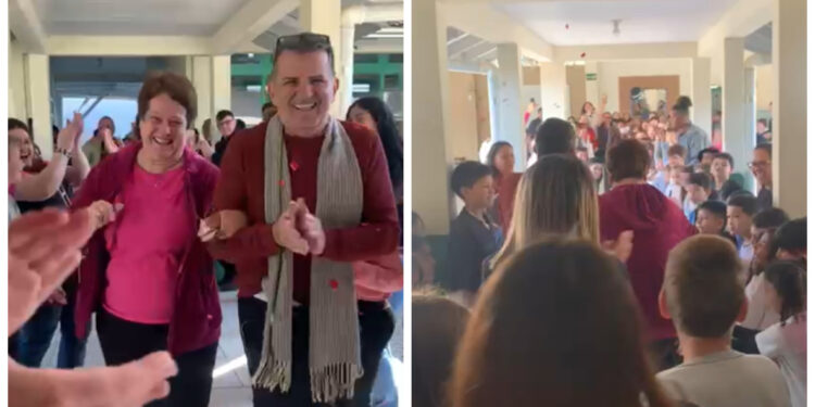 [Vídeo] Professora é homenageada em seu último dia de trabalho em escola de Jaraguá do Sul