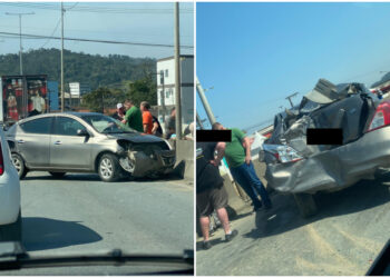 [Fotos e vídeo] Carro e caminhão se envolvem em acidente na BR-280, em Guaramirim