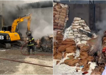 “Mais de 12 horas”: Combate a incêndio em empresa de papelão em Jaraguá do Sul continua