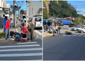 Duas pessoas em moto ficam com diversos ferimentos após acidente em Jaraguá do Sul