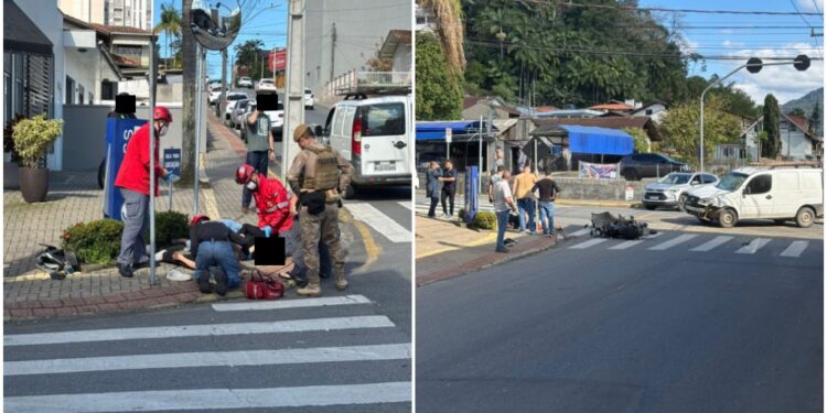 Duas pessoas em moto ficam com diversos ferimentos após acidente em Jaraguá do Sul