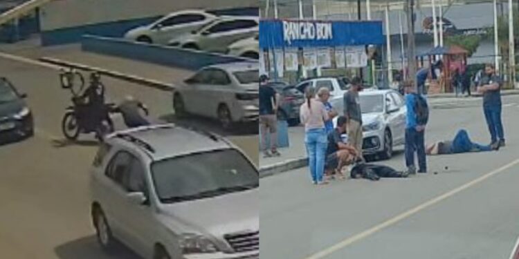 [Vídeo] Motociclista e pedestre ficam feridos após acidente em Jaraguá do Sul