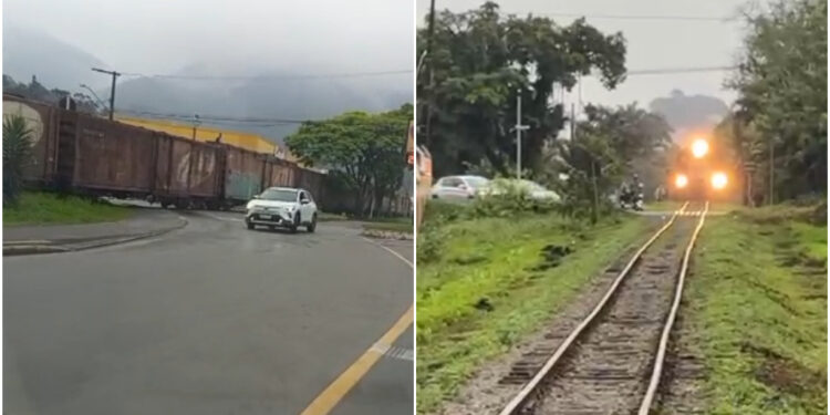 “Caos no trânsito”: Trem faz parada emergencial e causa transtornos ao trânsito em Jaraguá do Sul