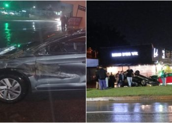 [Fotos e vídeos] Carro capota na BR-280, em Jaraguá do Sul