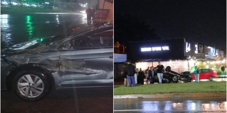 [Fotos e vídeos] Carro capota na BR-280, em Jaraguá do Sul