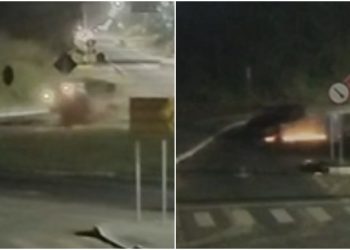 Motorista fica ferido após bater carro em rotatória em Jaraguá do Sul